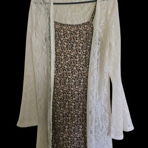 Chic White Lace Robe with Floral Dress